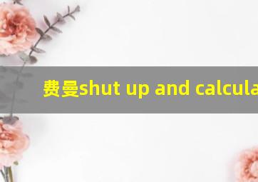 费曼shut up and calculate